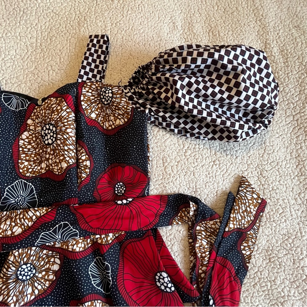 Homemade Custom Off Shoulder Top - Red‎ & Black Cinch Waist Puff Sleeves - Picture 4 of 13